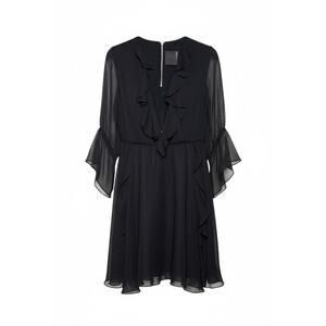 Thomas Wylde Black Ruffle trim Mini Dress Deep V-Neck Small